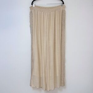 Crochet Trim Wide Leg Boho Pants New Directions XL Smocked Waist
